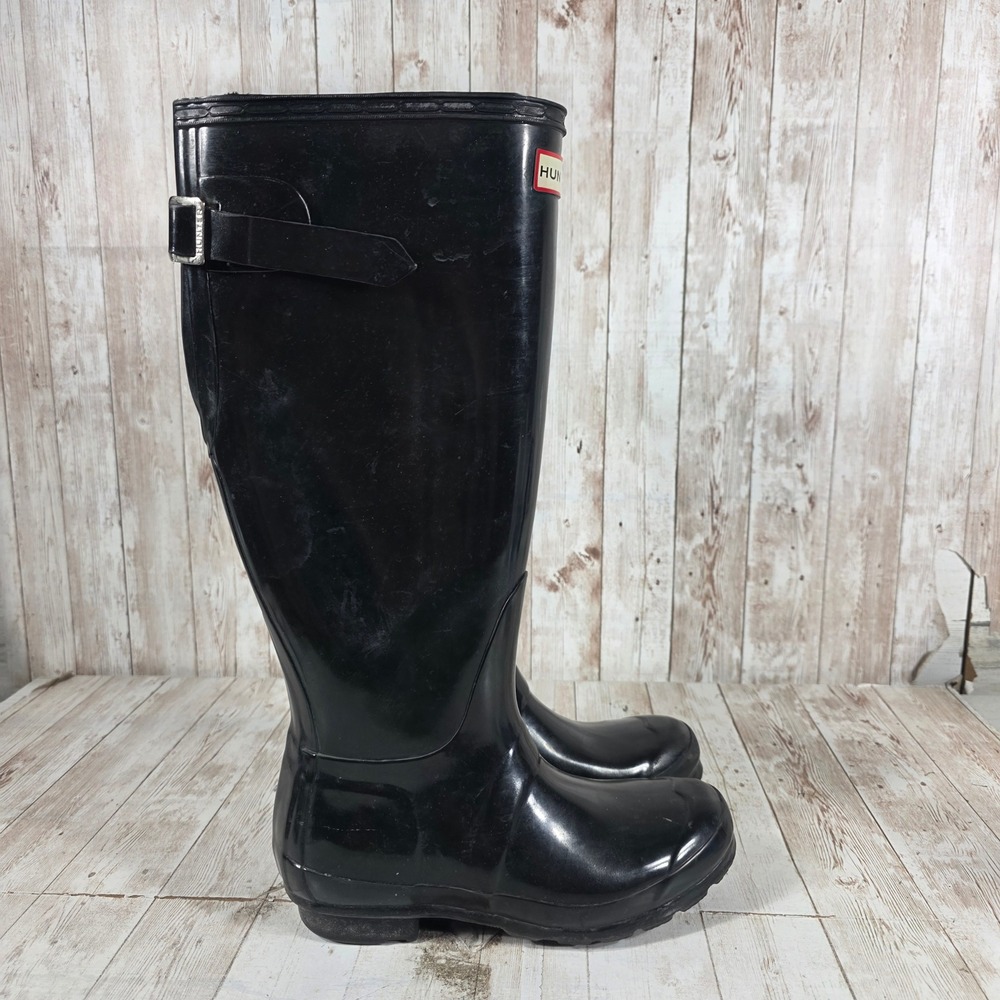 Hunter Original Tall Gloss Black Waterproof Rain Boots Womens 5 Mens 4